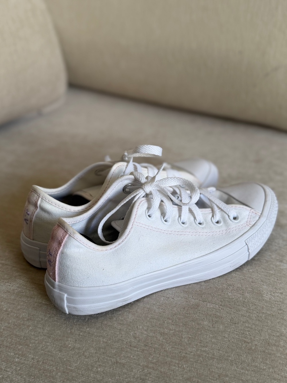 Custom Low-Top Converse - White with pink stitching